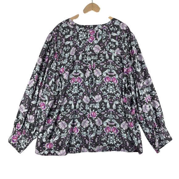 Lane Bryant Long Sleeve Blouse Women’s 26/3X Floral Peony Poppy Filigree Rayon - Picture 2 of 16